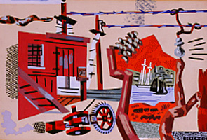Fig. 4: Stuart Davis (1894-1964) American, LANDSCAPE WITH BROKEN MACHINE, 1935, Gouache on paper, 15 1/4 x 22 1/8 inches, Bequest of Virginia Rike Haswell, 1977.39
