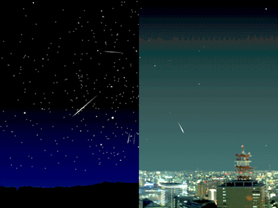 Figure 9. The Leonids meteor in comparison under ideal and urban condition of the night sky 