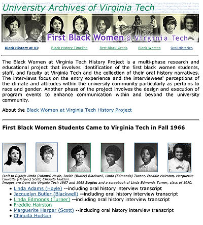 Screen shot: first black women students came to Virginia Tech in Fall 1966