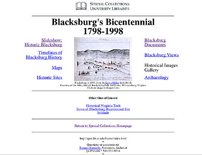 Screen Shot: Blacksburg's Bicentennial, featuring a watercolour view