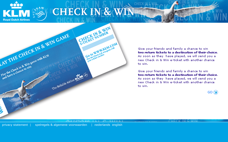 Fig 1: KLM Campaign, summer of 2005: Play and win a free plane ticket