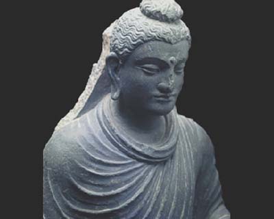 Fig 7: Gandhara Art: Stele with the standing Buddha, detail