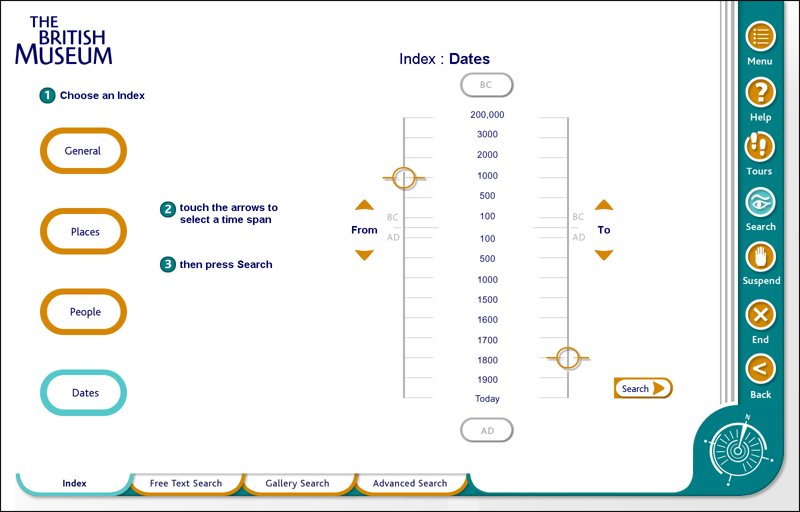Fig.3: Date search from the touchscreen version of COMPASS.
