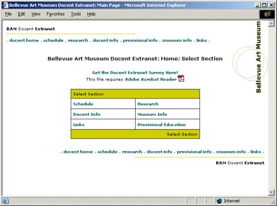 Bellevue Art Museum Docent Extranet: Main Page