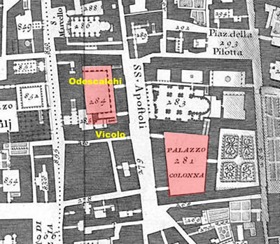Nolli Map showing Palazzo Odescalchi