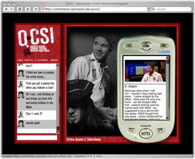 Fig 4: Scene Two: suspect interviews - note chat window to the left