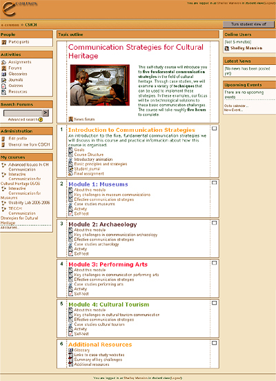 Fig 5: Homepage for Communication Strategies for Cultural Heritage. 