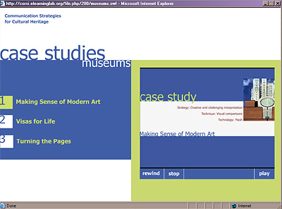 Fig 6: Screenshot of the Case Studies window for the Museums module. 