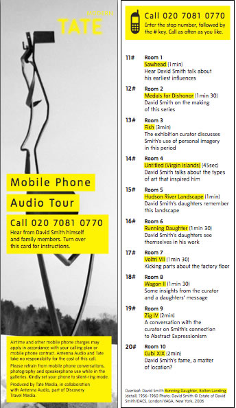 Fig 3: Promotional bookmark for phone tour at Tate Modern’s David Smith: Sculpturesexhibition (recto and verso)